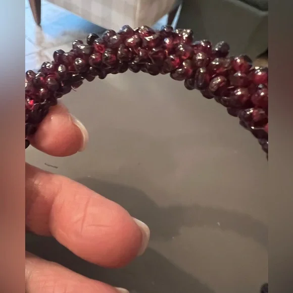 Genuine Garnet Beaded Bangle Bracelet